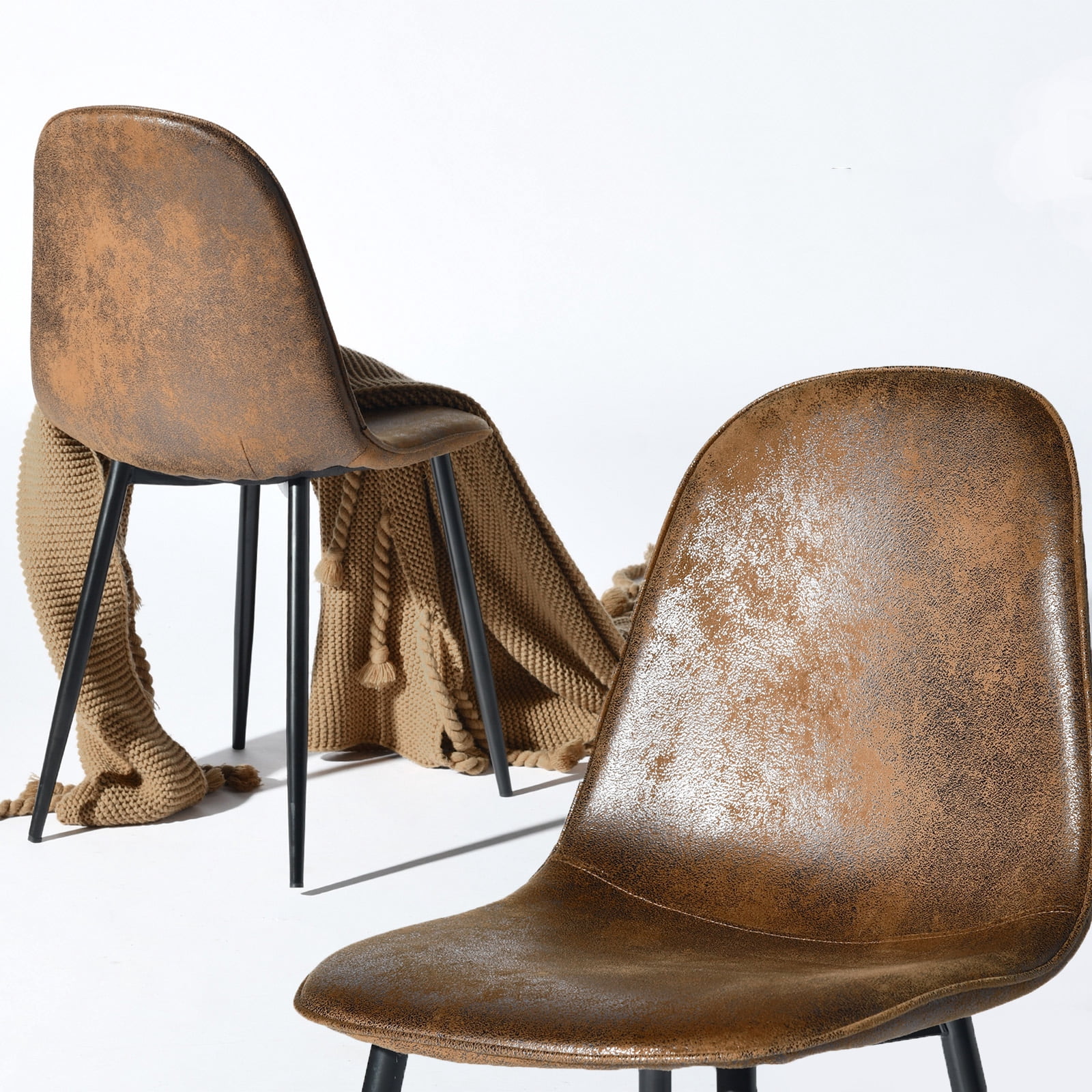 Homy Casa Dining Chair Set of 4, Fabric Suede Dining Room Side Chairs with Metal Legs for Living Room, Brown