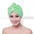 thumbnail image 2 of Toalla de baño de microfibra para secar el cabello, gorra, secado rápido, verde, 2 of 2