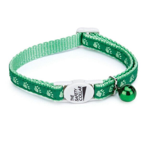 Two Tone Pawprint Cat Collar Jingle Bell Nylon Ribbon Fits 8" - 12" Choose Color (Green)