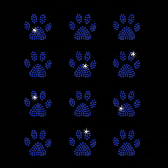 Set of 12 Blue Mini Paw Print Iron-on Rhinestone Transfers by JCS Rhinestones