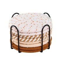 8-Piece Cotton Rope Woven Pot Holder Mats Set | 4.3-Inch Round Heat Resistant Trivets for Kitchen Table | Thickened Insulation Hot Pads with Storage Rack