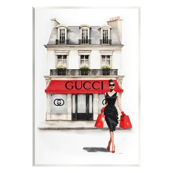 Stupell Industries Trendy Girl Shopping Town & City Painting Unframed Art Print Wall Art, 10 x 15