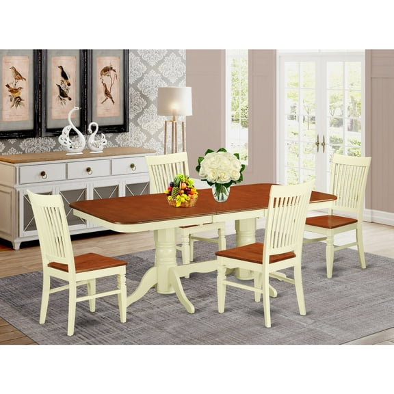 East West Furniture NAWE5-BMK-W Dinette Set with a Dining Table & 4 Microfiber Dining Chairs, 5 piece - Buttermilk & Cherry
