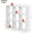 thumbnail image 3 of White 9 Cube Storage Organizer with Thickness Wooden Board, Wooden Nice Cube Storage Organizer, 9 White Cubbies Shelf for Bedroom, Living Room, Playroom, 14.6" × 43.8" × 43.8", 3 of 14