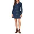 thumbnail image 2 of INSPIRE CHIC Women's Jean Dress Turnover Collar Double Breasted Button Down Denim Dresses Blue L, 2 of 6