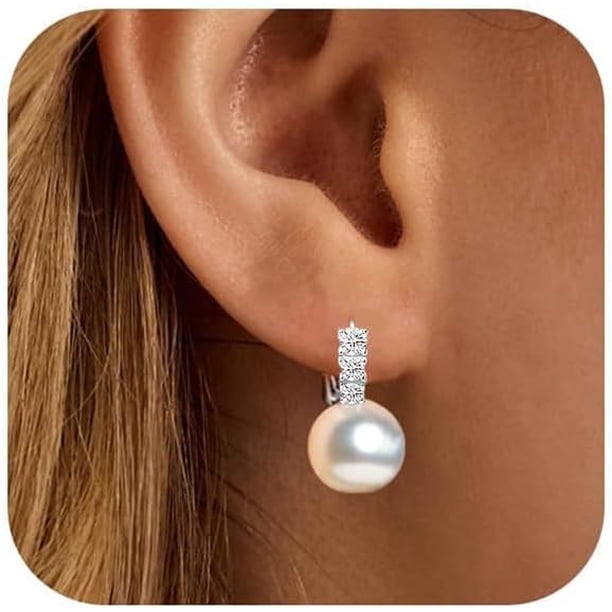 Aretes Perlas Mujer, Arracadas de Plata 925, Perla, Aretes De Perlas Clásico Totalmente De Plata, Aretes de Novia para Boda, Pendientes de Perlas