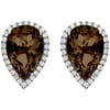 Platinum-Plated Sterling Silver Teardrop-Cut Smokey Topaz Pave CZ Earrings