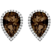 Platinum-Plated Sterling Silver Teardrop-Cut Smokey Topaz Pave CZ Earrings
