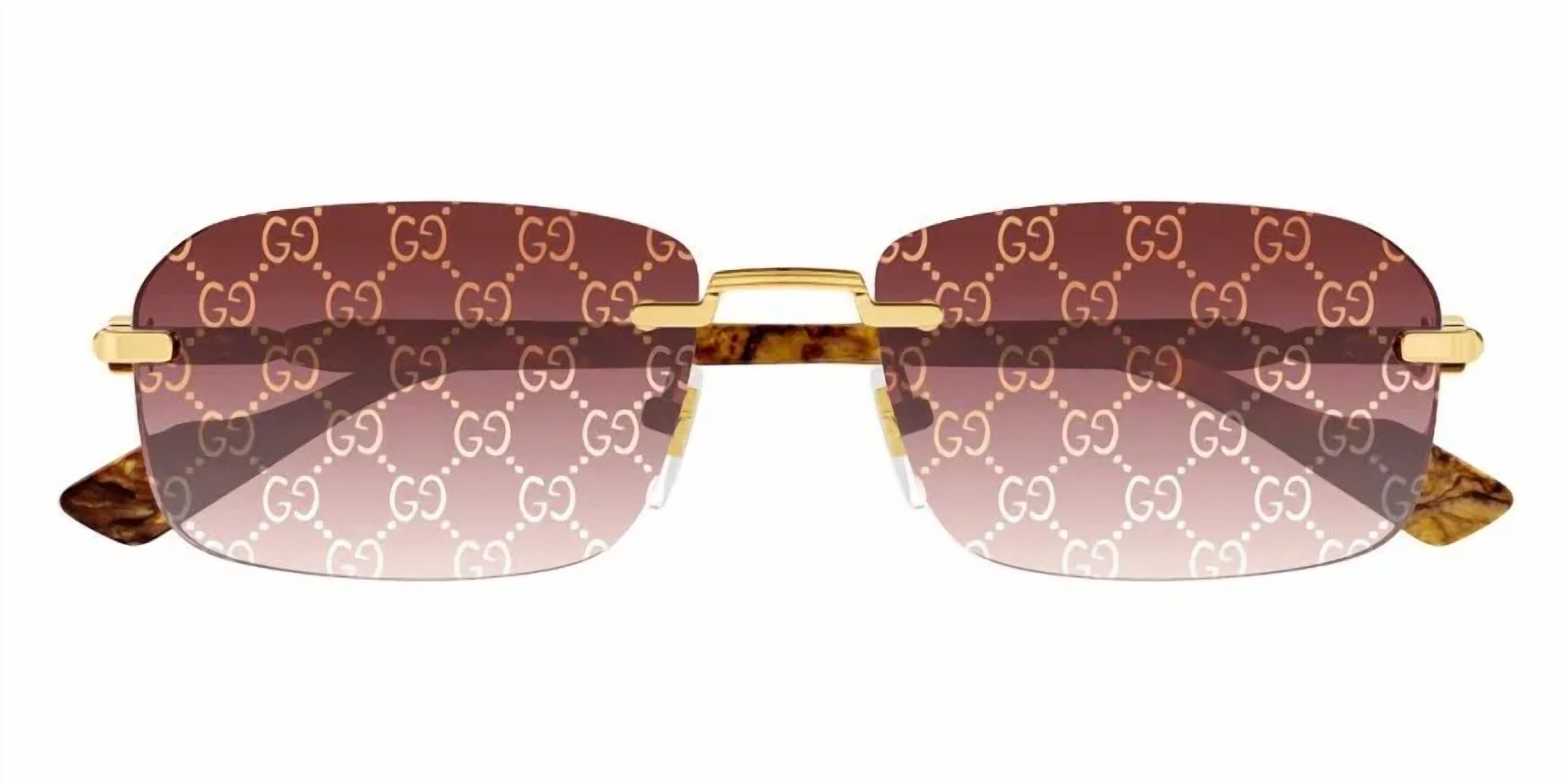 Gucci GG 1221S 004 Gold Sunglasses Square Rimless with Brown Logo