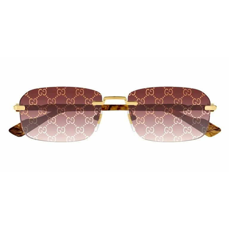 Gucci GG 1221S 004 Gold Sunglasses Square Rimless with Brown Logo
