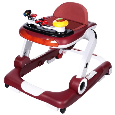 LINLUX Baby Walker w/ Music & Lights, Toddler Activity Walker w/ Seat, Red