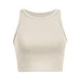 thumbnail image 4 of Womens Summer Tops Base Shirt Active Crop Pack Atmosphere Top Girl Tops Athletic Wear Women Tops 1xl for Women Lace Active Workout Set Short Solid Women's Vest Color Sleeveless Tank Neck Beige L, 4 of 5