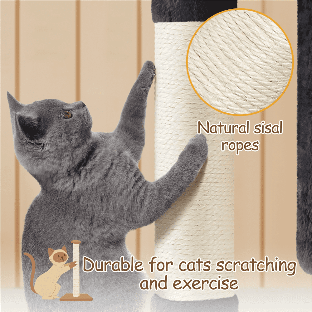 Alden Design 33.5"H Multilevel Plush Cat Tree with Scratching Posts Basket, Black