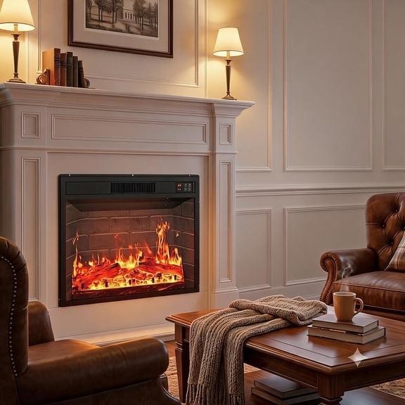 23 Inch Black Electric Fireplace, with 3 Flame, 0.5-9H Timer