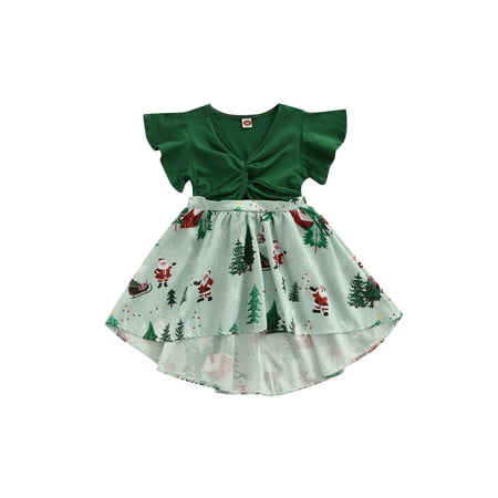 

Little Sister Matching Christmas Dress Big Girl Santa Print Ruffle Playwear Holiday Xmas Dresses