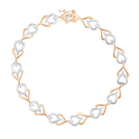 14k Two Tone Bracelet Round Shape White Natural Diamond Two Tone Heart Tennis Bracelet In 14k Rose Gold Over Sterling Silver (0.02 cttw)-8.5