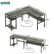 Homieasy Reversible L Shaped Desk with Magic Power Outlets and USB Charging Ports, Sturdy Corner Computer Desk with Storage Shelves, Gaming Table Home Office Desk, Easy to Assemble, Black Oak