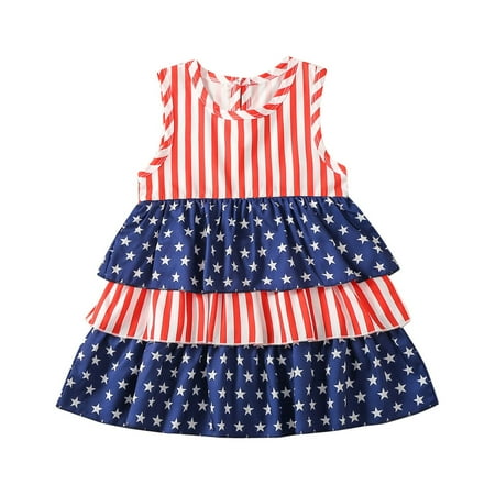 

YTIANH Toddler Girls 4th of July Dress American Flag Bowknot Sundress Patriotic Dresses Independence Day Outfit （Red 6-12 Months)