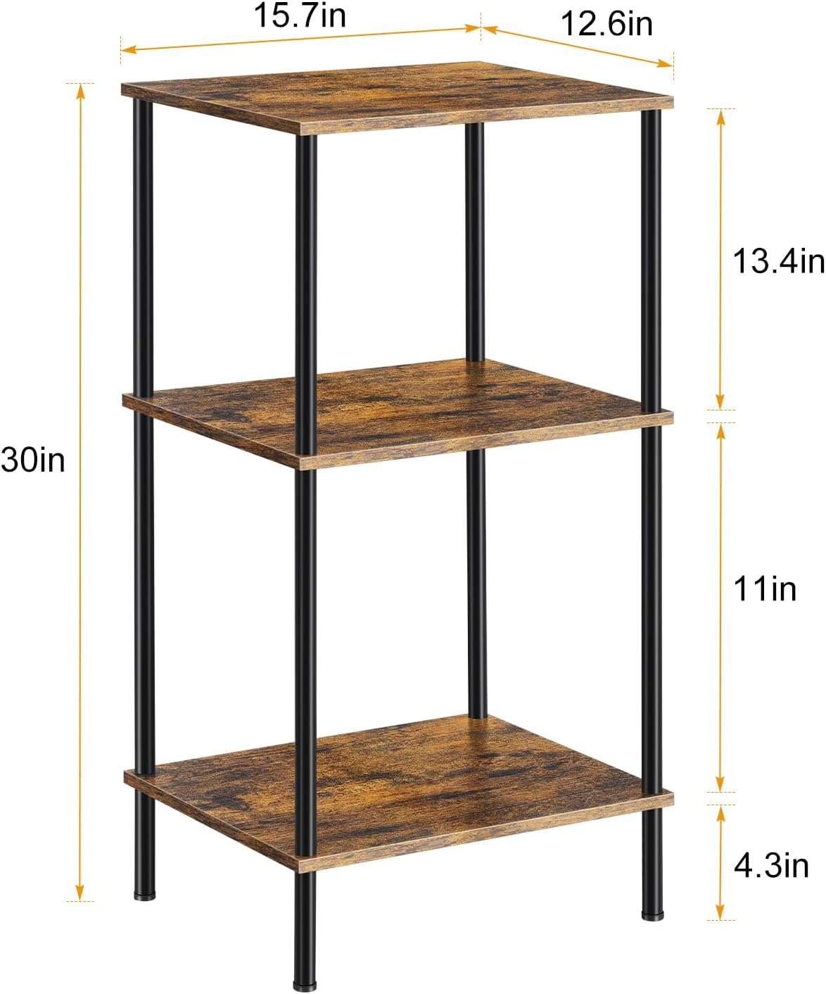 Oumilen Indoor Modern Lightweight Wood/Metal Rectangle 3-Tier End Table, Brown