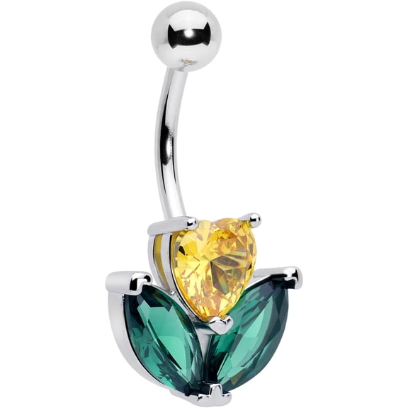 Body Candy Womens 14G 316L Stainless Steel Navel Ring Piercing Yellow Love Flower Mens Belly Button Ring