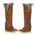 thumbnail image 2 of Fesfesfes Womens Snow Boots Long Boots Slip-on Velvet Lined Warm Boots Solid Color Shoes with Tassels Flat Knee High Boots 39(US:7), 2 of 4