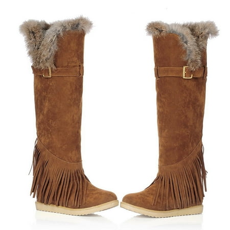 

Women Boots Long Boots Pointed Slip-on Snow Boots Velvet Cotton Boots Warm Solid Cotton Shoes Flat Knight Boots