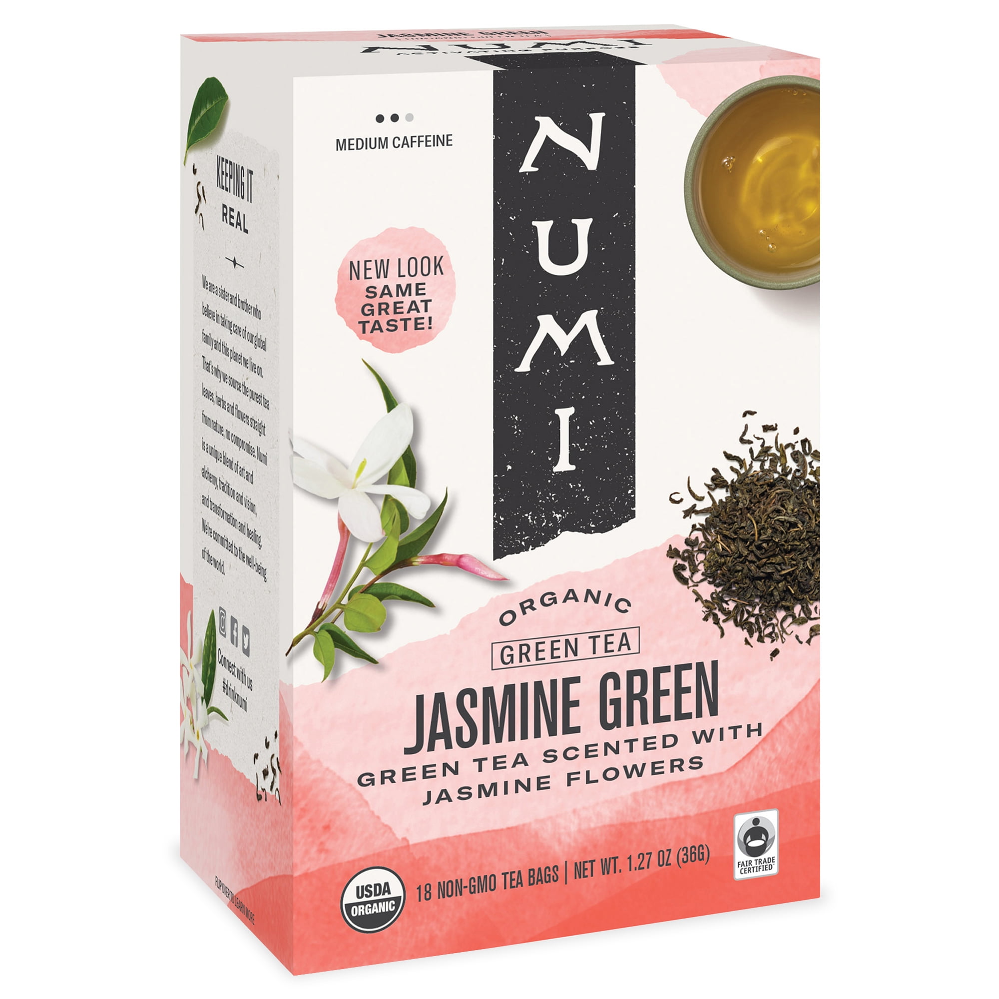 Numi Organic Tea, Jasmine Green, Tea Bags, 18 Ct