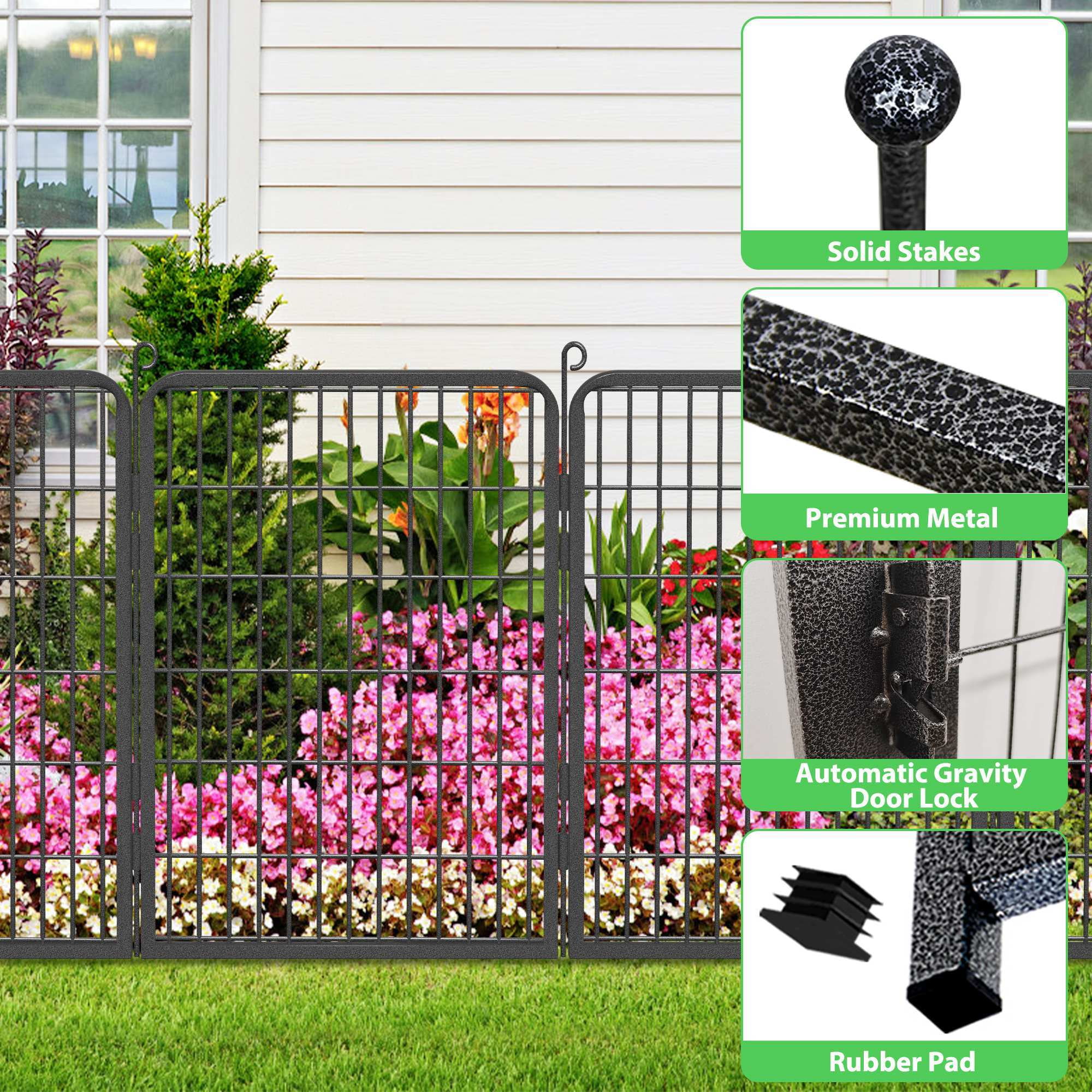 SQIREP Metal Garden Fence 94.5ft(L)x40in(H) No Dig Fence Decorative Garden Fencing with Gate Animal Barrier Fences for Backyard Patio Garden Flower Beds