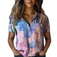 thumbnail image 2 of Bovemsi Women Cotton Shirt Printed Fashion Down Shirts Casual Tops Short Sleeve Blouse, Pink Women's Summer Shirts, XXL, 2 of 4