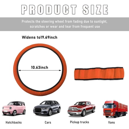 JINYUN-Elastic Stretch Steering Wheel Cover, 15"×15" Microfiber Breathable Ice Silk Steering Wheel Protector, Anti-Slip Elastic Steering Wheel Cover for Men Women, Car Accessories (Orange)