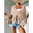 thumbnail image 4 of Womens Casual Cardigan Beach Long Sleeve Hollow Out Tie-Front Crochet Cardigan Khaki L, 4 of 7