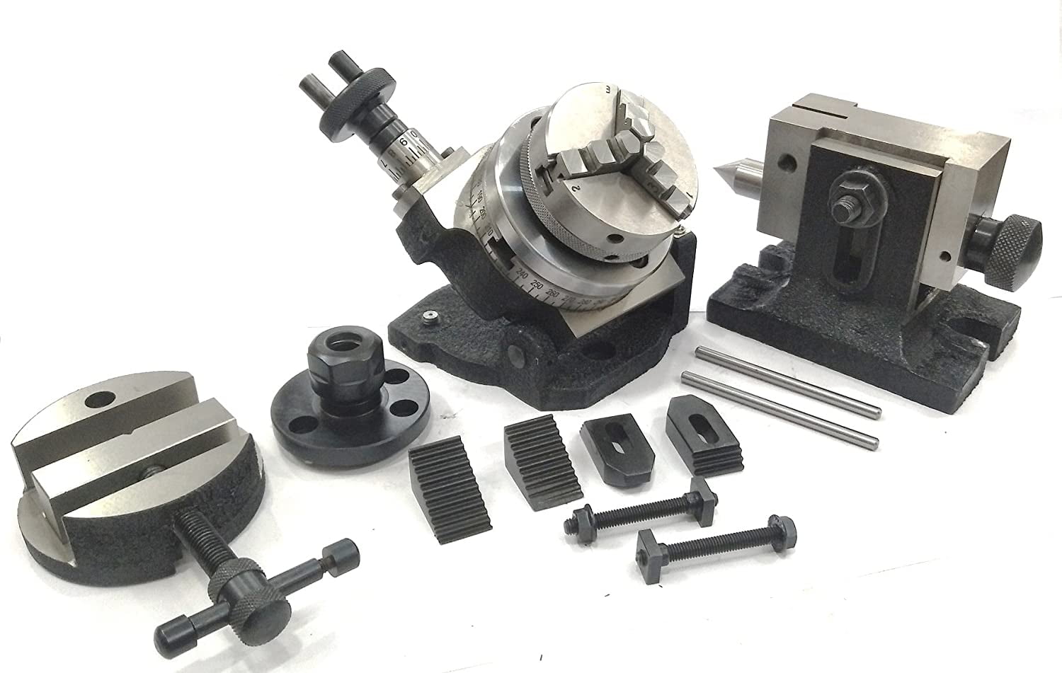 ROTARY TABLE 3" 75 MM WITH SINGLE BOLT TAILSTOCK & M6 CLAMPING KIT SET 