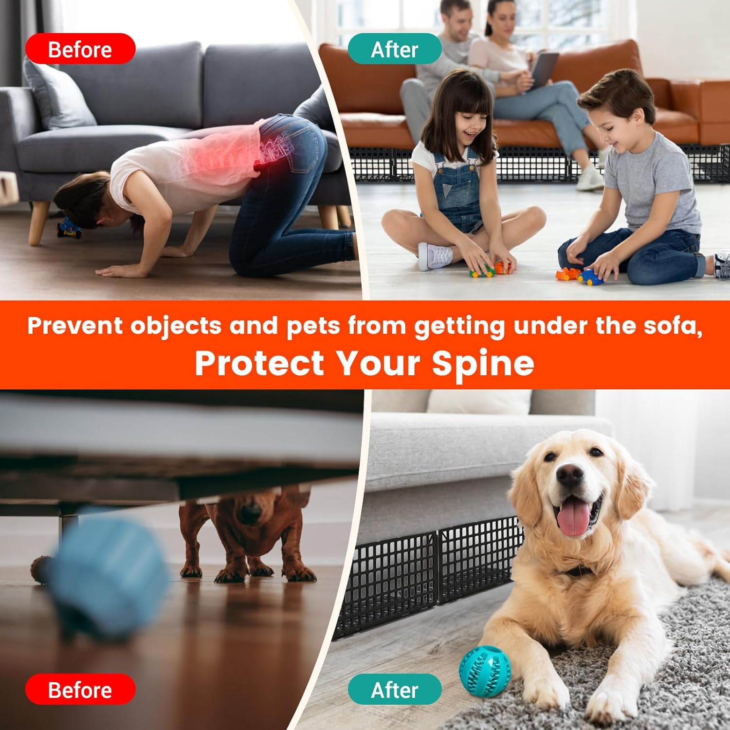 AmzDoer Under Couch Blocker 12 Pack, Under Bed Blocker Prevents Toys & Pets Under Furniture, Ideal for Living Room, Bedroom, Playroom