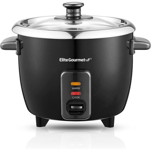 Elite Gourmet New 6-Cup Electric Rice Cooker, Black - Stainless Steel Inner Pot