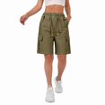 thumbnail image 3 of Women'S Summer Casual Cargo Shorts Elastic Waist Drawstring Hiking Bermuda Shorts with Pockets Olive Color M, 3 of 6
