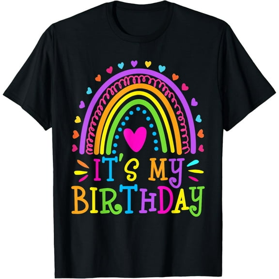 It's My Birthday Shirt for Women, Teens, Girls Gift Rainbow T-ShirtMen's and women's gift, black and white T-shirt, size: Extra large S-4XL