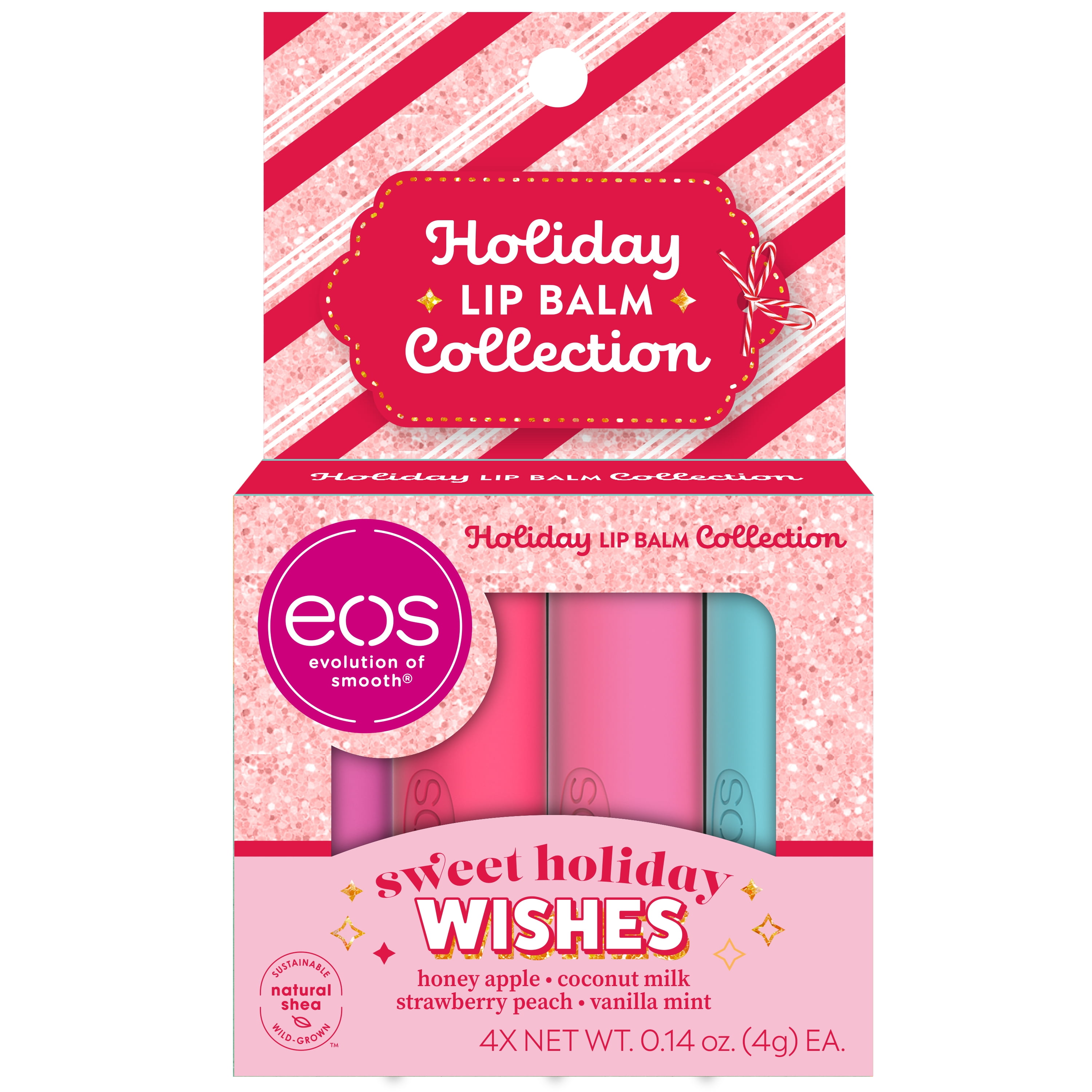 eos Holiday Hydrating Natural Lip Balm, MultiFlavor, 4 Pack