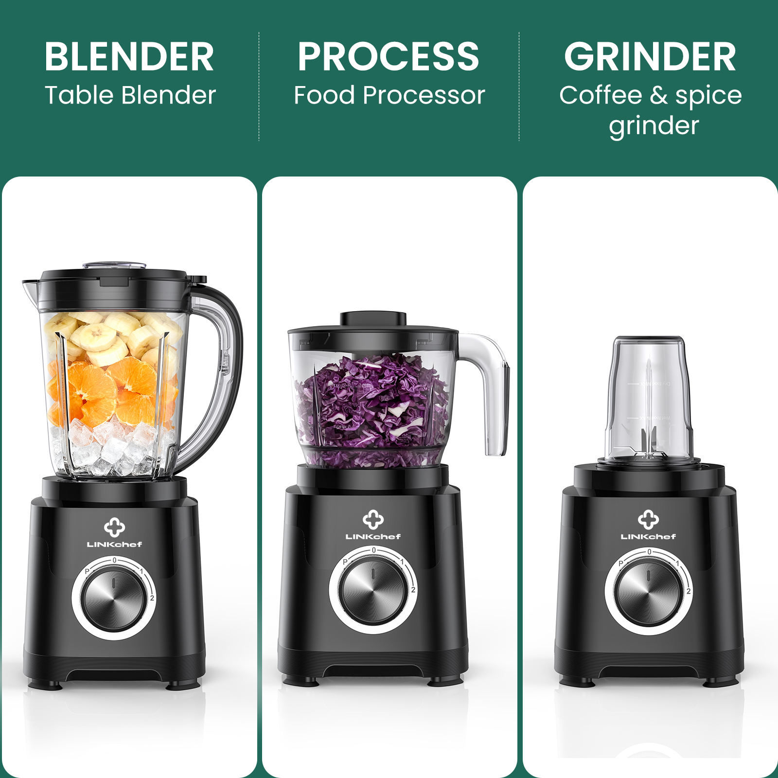 LINKChef 3-in-1 Smoothie Blender & Food Processor, 450W photo 8
