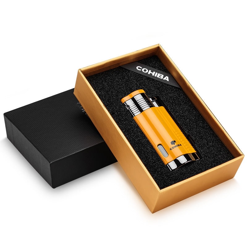 Cigar Lighter Fashion Trend Windproof Direct Punch Metal Titanium Alloy Small Spray Gas Lighters Gift Box