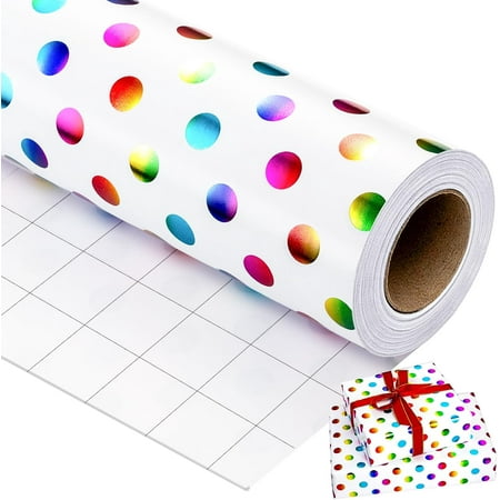Colorful Polka Dot Wrapping Paper Mini Roll, Gift Wrapping Paper, Rainbow Polka-Dot Gift Wrap for Present Packaing, Boys Girls Birthday, Party, Holidays, and Celebrations(17 Inch X 16.5 Feet)