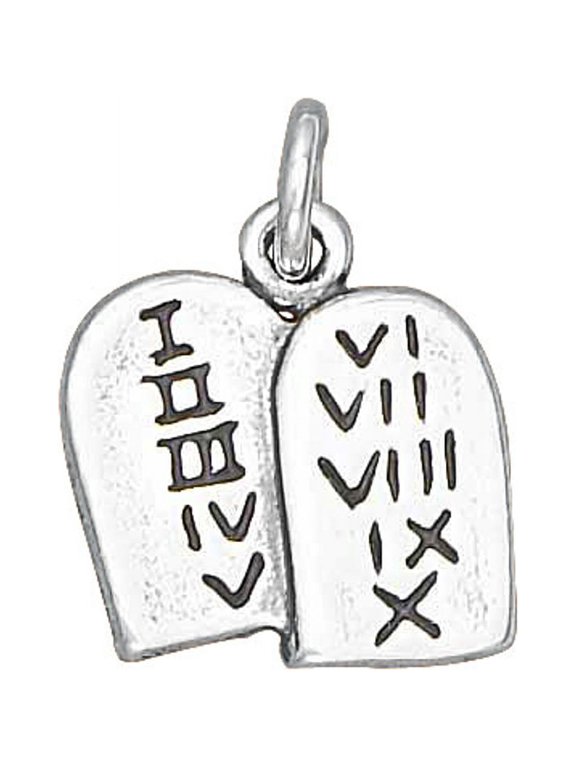 Sterling Silver 8" 4.5mm Charm Bracelet With Attached 3D Ten Commandments Charm
