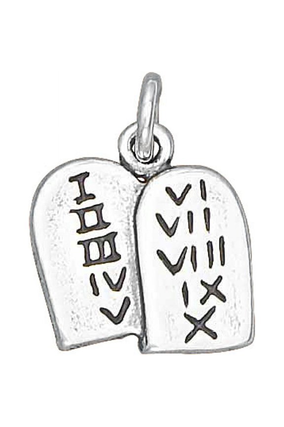 Sterling Silver 8" 4.5mm Charm Bracelet With Attached 3D Ten Commandments Charm