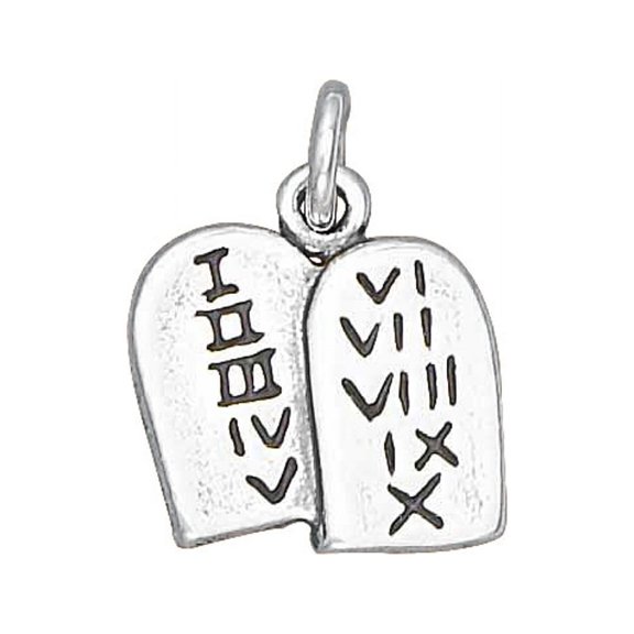 Sterling Silver 16" .8mm Box Chain 3D Ten Commandments Pendant Necklace