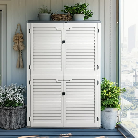 Seizeen Outdoor Storage Shed, 50 cu.ft Patio Storage Cabinet with 4 Doors