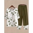 thumbnail image 4 of Plus Size Casual Outfits Set, Women's Plus Floral Print Short Sleeve Round Neck Tee & Pants Outfits Two Piece Set, 4 of 5