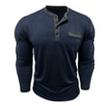 thumbnail image 3 of Men's Long Sleeve Henley Shirt Slim-Fit Chest Pocket Casual 1/4 Button up Tshirts Spring Fall Winter Base Tees (S, Dark Blue), 3 of 6
