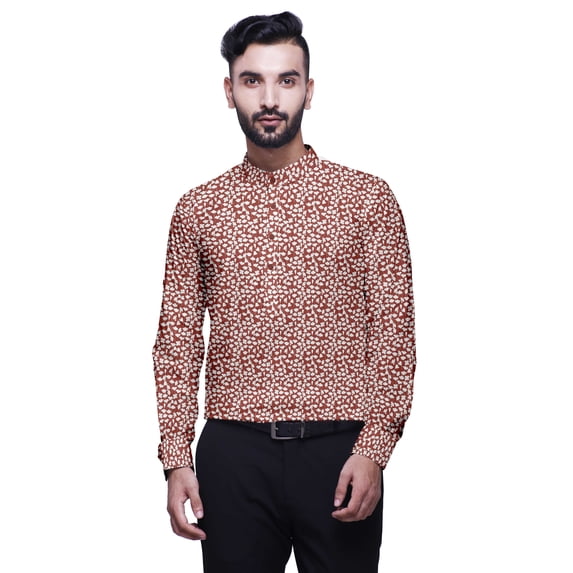 BESTMAN Mens Short Kurta Shirt India Printed Roll Up Long Sleeve Shirts