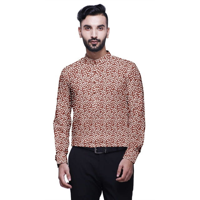 BESTMAN Chemise à Col Mandarin Imprimée pour Homme Kurta Courte Décontractée Robe Ethnique