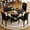 Black&Wood Table+4 Black Chairs(Style 2), variant on ExtraLco 7 Piece Round Dining Table Set for 6, 47.3" Wood Kitchen Table with 2-Tier Storage Shelf and 6 Brown Tech Fabric Chairs, Modern Dining Room Set for Apartment Breakfast Nook
