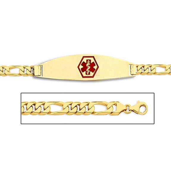 14K Gold Medical ID Bracelet W/ Figaro Chain with Enamel - 7-1/2 Inch